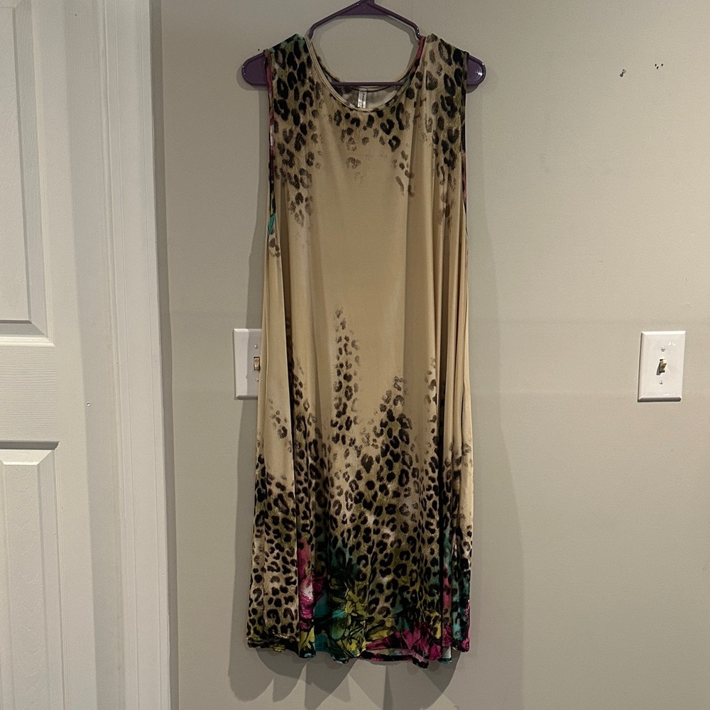 Elegant Leopard Print Midi Dress with Floral Accents